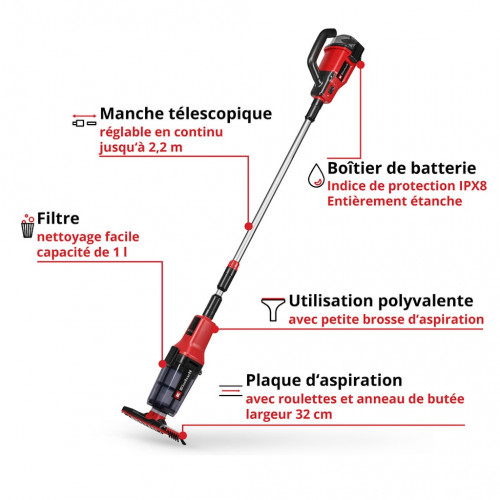Aspirateur de piscine sans fil - GE-PV 18/42 Li T-Solo 18 V - débit 4200 L/h - tête 32 cm - EINHELL 