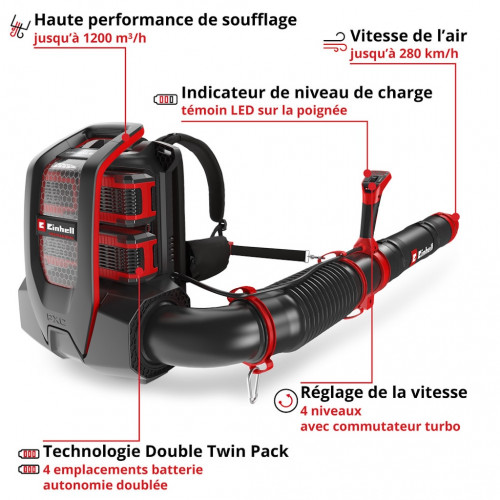 Souffleur de feuilles dorsal sans fil - Professional GP-LB 36/280 Li E BL-Solo 36 V - 280 km/h - 1200 m³/h - EINHELL 