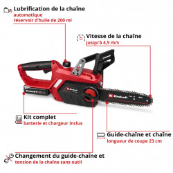 Tronçonneuse sans fil - GE-LC 18/25-1 Li Kit 18 V - guide 25 cm - batterie 2,5 Ah - EINHELL 