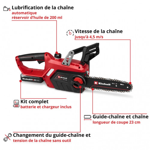 Tronçonneuse sans fil - GE-LC 18/25-1 Li Kit 18 V - guide 25 cm - batterie 2,5 Ah - EINHELL 