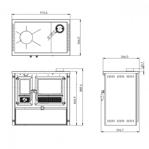 Cuisinière à bois - AIRE Cocina Iron Steel 6 kW avec four - rendement 86,1 % - 150 m³ - Eider Biomasa
