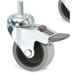 Roulette pivotante à frein et tige filetée sertie - M10 x 25 mm en caoutchouc gris - Ø 63 mm - charge 30 kg de marque GUITEL POINT M, référence: J10128400
