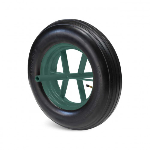 Roue de brouette pneumatique - Ø 400 x 92 mm - rayons verts - axe 20 x 260 mm - charge 150 kg - GUITEL POINT M