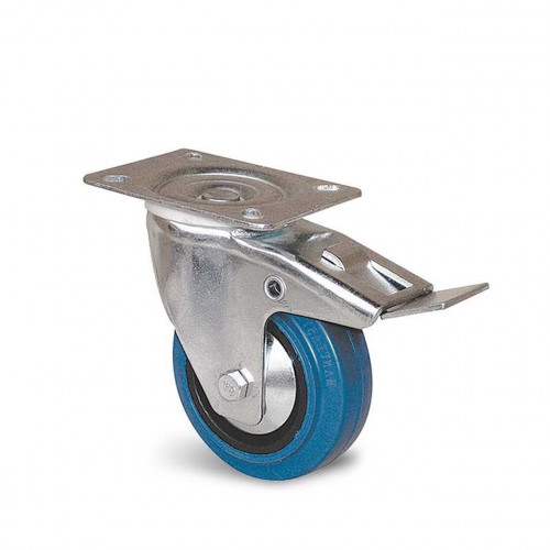 Roulette pivotante à frein et platine en Manulastic bleu - Ø 80 mm - charge 80 kg - GUITEL POINT M