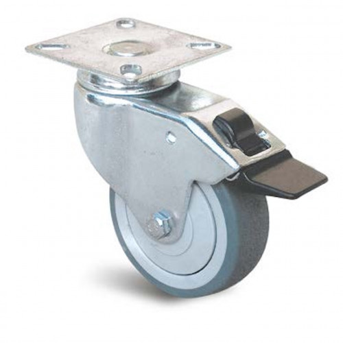 Roulette pivotante à frein et platine en caoutchouc gris Ø 50 mm - charge 40 kg - GUITEL POINT M