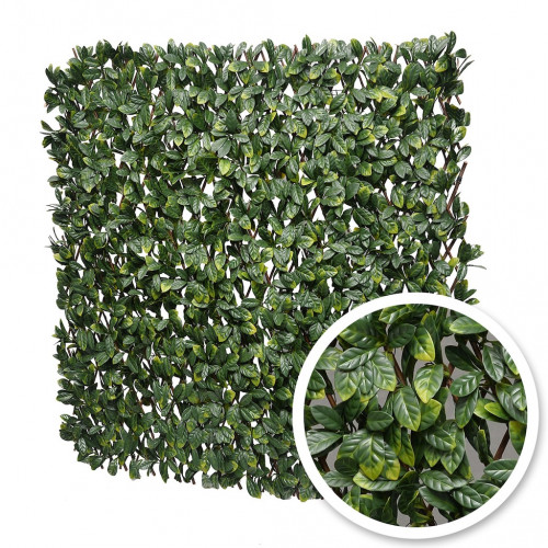 Treillis extensible - avec feuillage artificiel imitation jasmin fleuri - hauteur 1 m - largeur 2m - Lm Green