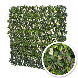Treillis extensible - avec feuillage artificiel imitation jasmin fleuri - hauteur 1 m - largeur 3m de marque Lm Green, référence: J10135800