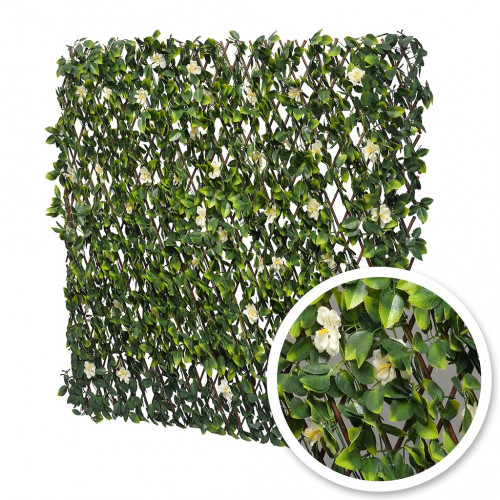 Treillis extensible - avec feuillage artificiel imitation jasmin fleuri - hauteur 1 m - largeur 3m - France Green