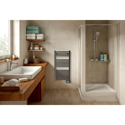 Sèche-serviettes électrique - Inertie fluide - 500 W - Vertical - Noir - Programmable - Fonction Boost - Détection fenêtre ouver - Noirot