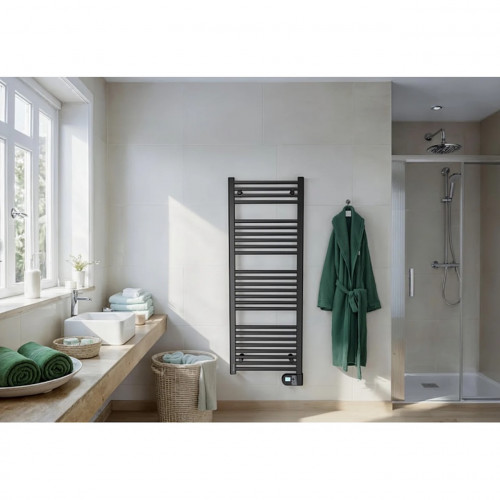 Sèche-serviettes électrique - FLOBAIN II - Inertie fluide - 750 W - Vertical - Noir - Programmable - Fonction Boost - Détection - Noirot