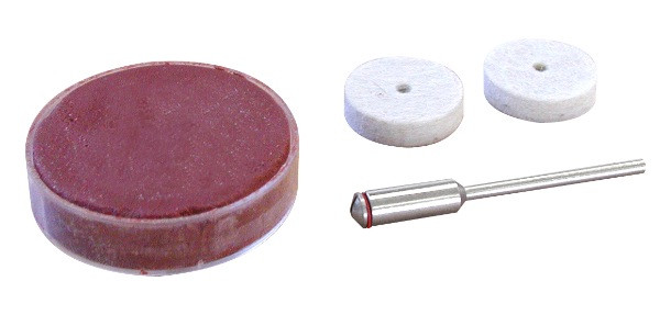 Pâte à polir + 1 feutre + porte disques roue Ø 22 mm