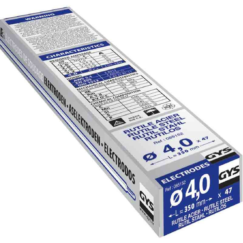 47 Électrodes Rutiles GYS Ø4 E6013 - Soudage MMA Toutes Positions - Amorcage Facile 40V - Pour Aciers Non Alliés