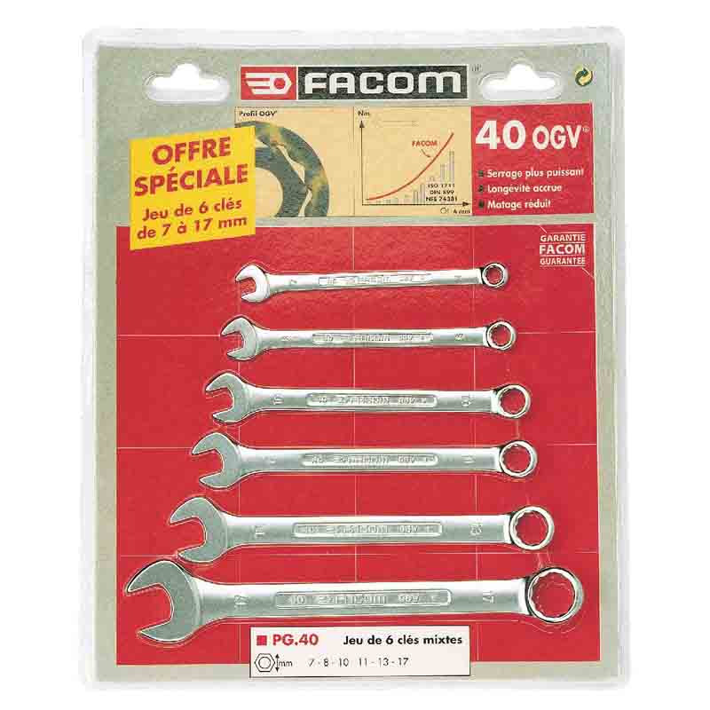 Jeu de 6 clés mixtes Facom 7 8 10 11 13 17 mm - vue 3