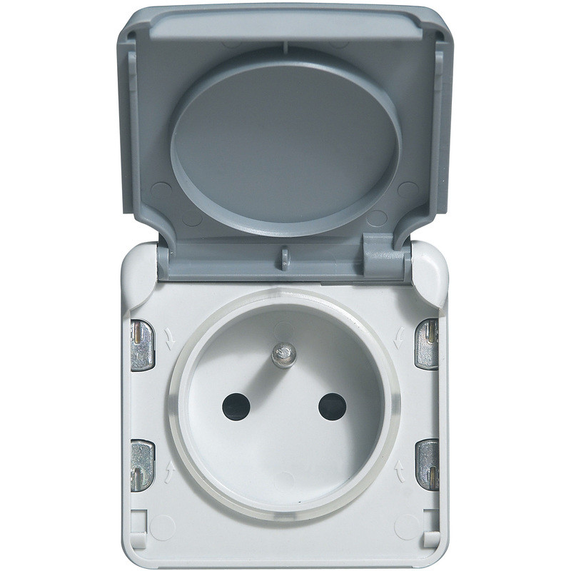 Plexo prise 2 pôles + terre grise mécanisme