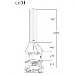 Cheminée de coin avec porte + Base et Foyer réfractaire CH01 - anthracite - FOCGRUP