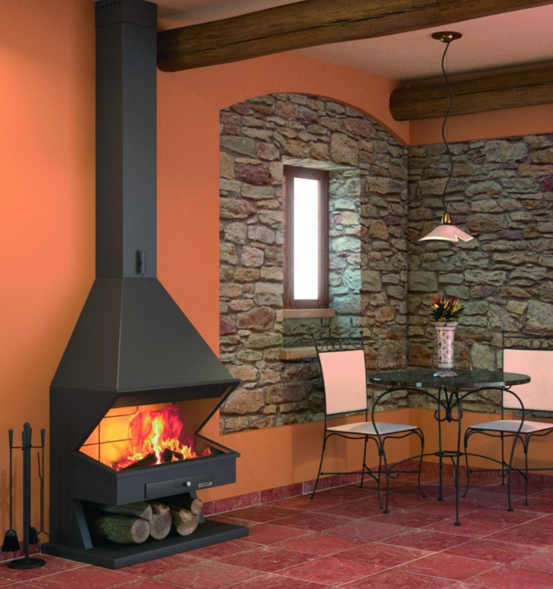 Cheminée frontale anthracite sans porte + Base et Foyer réfractaire CH44