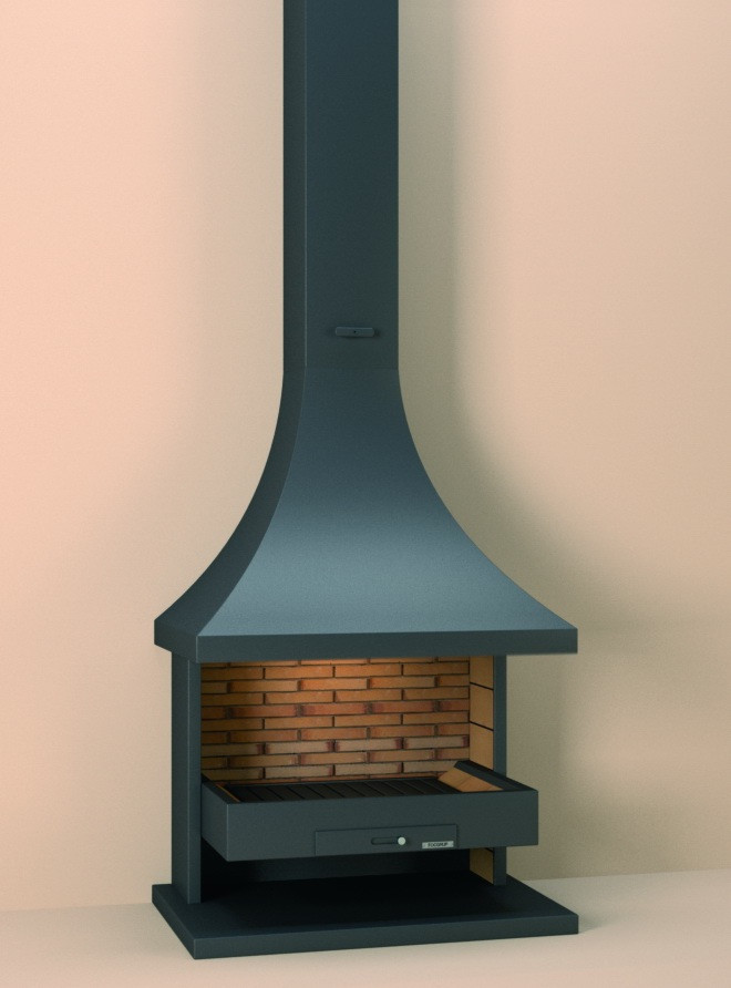 Cheminée frontale anthracite sans porte + Base et Foyer réfractaire CH22