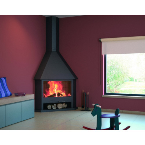 Cheminée de coin avec porte en verre et cadre anthracite 14 Kw FOCGRUP  FOCCH80PCA