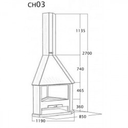 Cheminée de coin avec porte + Base et Foyer refractaire CH03 - anthracite - FOCGRUP