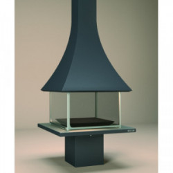 Cheminée centrale anthracite avec porte encadrement inox + base et foyer acier CH91 - FOCGRUP