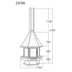 Cheminée centrale avec porte + Base et Foyer acier CH56 - anthracite - FOCGRUP