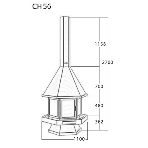 Cheminée centrale avec porte + Base et Foyer acier CH56 - anthracite - FOCGRUP