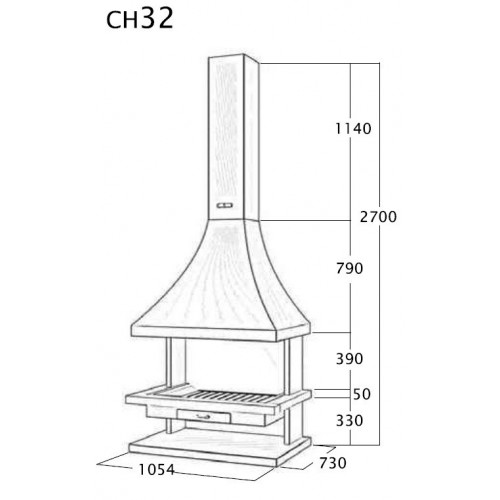 Cheminée frontale sans porte + Base et Foyer réfractaire CH32 - anthracite - FOCGRUP