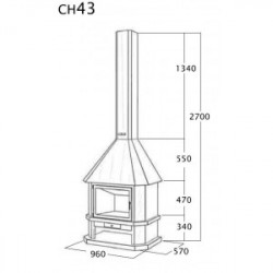 Cheminée frontale avec porte + Base et Foyer réfractaire CH43 - anthracite - FOCGRUP