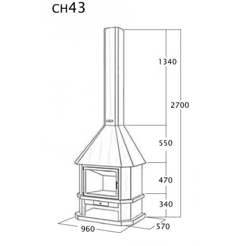 Cheminée frontale avec porte + Base et Foyer réfractaire CH43 - anthracite - FOCGRUP