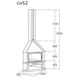 Cheminée de coin avec porte + Base et Foyer refractaire CH52 - anthracite - FOCGRUP
