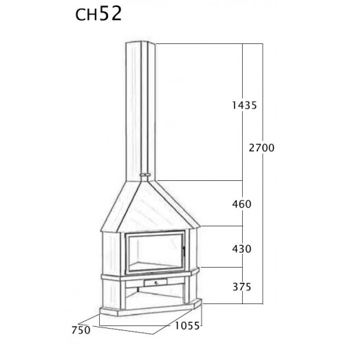 Cheminée de coin avec porte + Base et Foyer refractaire CH52 - anthracite - FOCGRUP