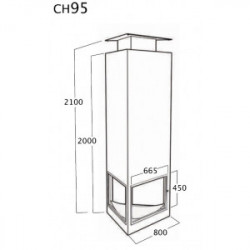 Cheminée centrale suspendue avec porte et foyer acier CH95F -  anthracite - FOCGRUP