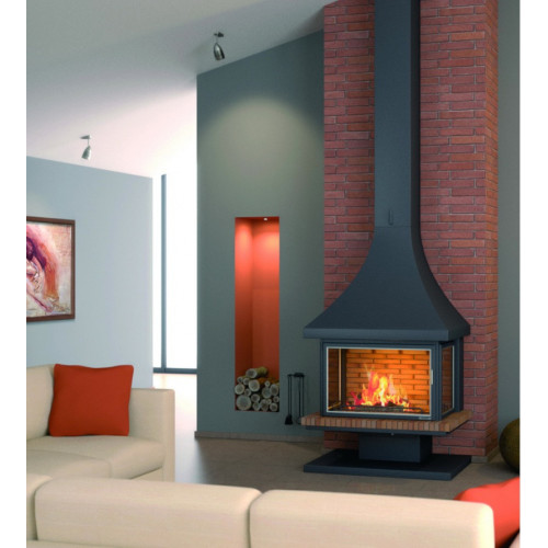 Cheminée frontale avec porte + Base et Foyer réfractaire CH82 -  anthracite - FOCGRUP