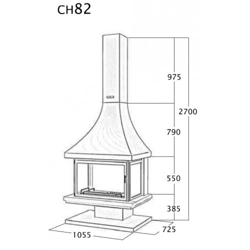Cheminée frontale avec porte + Base et Foyer réfractaire CH82 -  anthracite - FOCGRUP