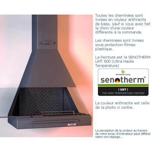 Cheminée frontale avec porte + Base et Foyer réfractaire CH82 -  anthracite - FOCGRUP