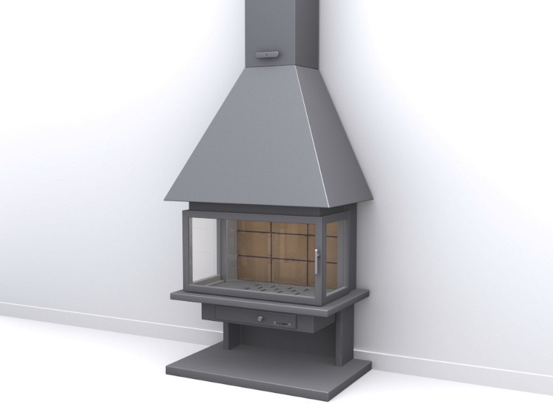 Cheminée frontale anthracite avec porte + Base et Foyer réfractaire CH57F-PC