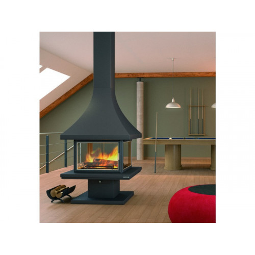 Cheminée centrale avec porte + Base et Foyer acier CH86 -  anthracite - FOCGRUP