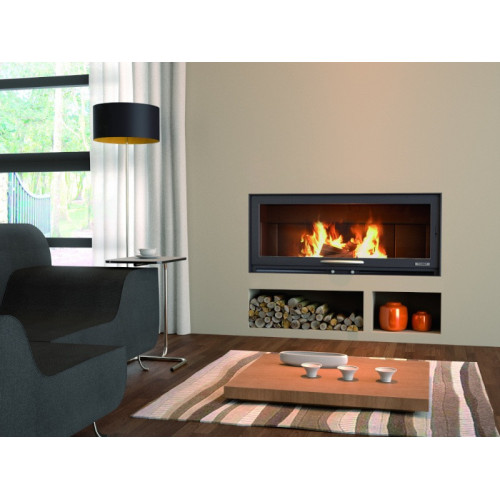 Insert anthracite panoramique avec porte guillotine et foyer acier BV120 - FOCGRUP