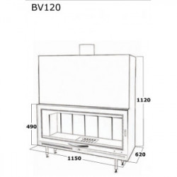 Insert anthracite panoramique avec porte guillotine et foyer acier BV120 - FOCGRUP
