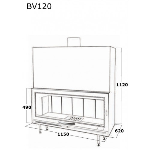 Insert anthracite panoramique avec porte guillotine et foyer acier BV120 - FOCGRUP