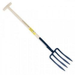 Fourche à bêcher à soie 4 dents spatulée manche béquille de marque PERRIN  , référence: J3872700
