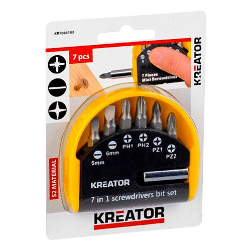 Jeu de 6 embouts de vissage (plat/Ph/Pz 25mm) avec son porte-embouts - Kreator