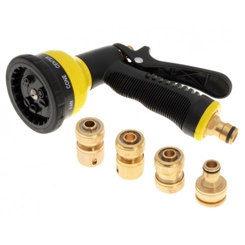 Pistolet D'arrosage En Laiton Avec Buse 4 Modes - Pour Lavage Auto, Jardin, Animaux - Raccord Rapide