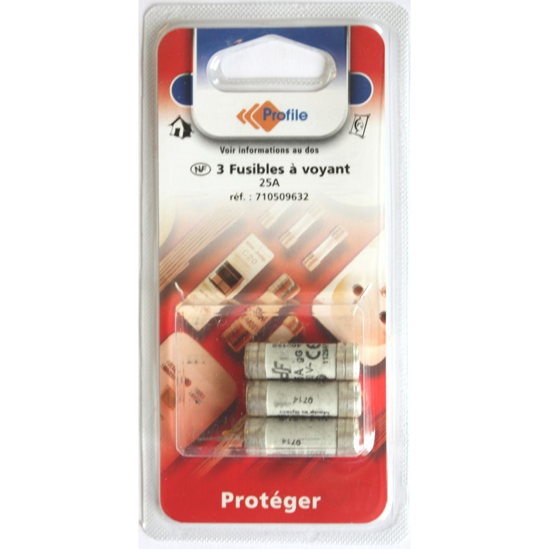 3 fusibles à voyant 10.3x31.5mm - 25A
