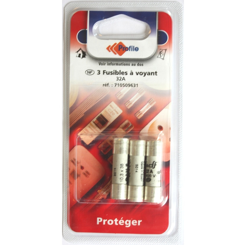 3 fusibles à voyant 10.3x38mm - 32A