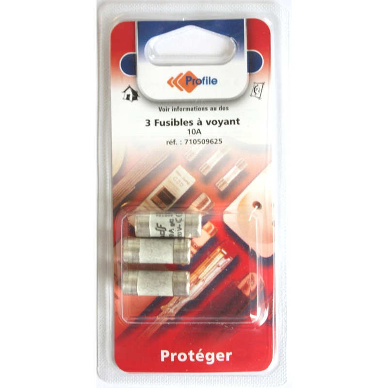 3 fusibles a voyant 10.3x25.8 mm - 10A