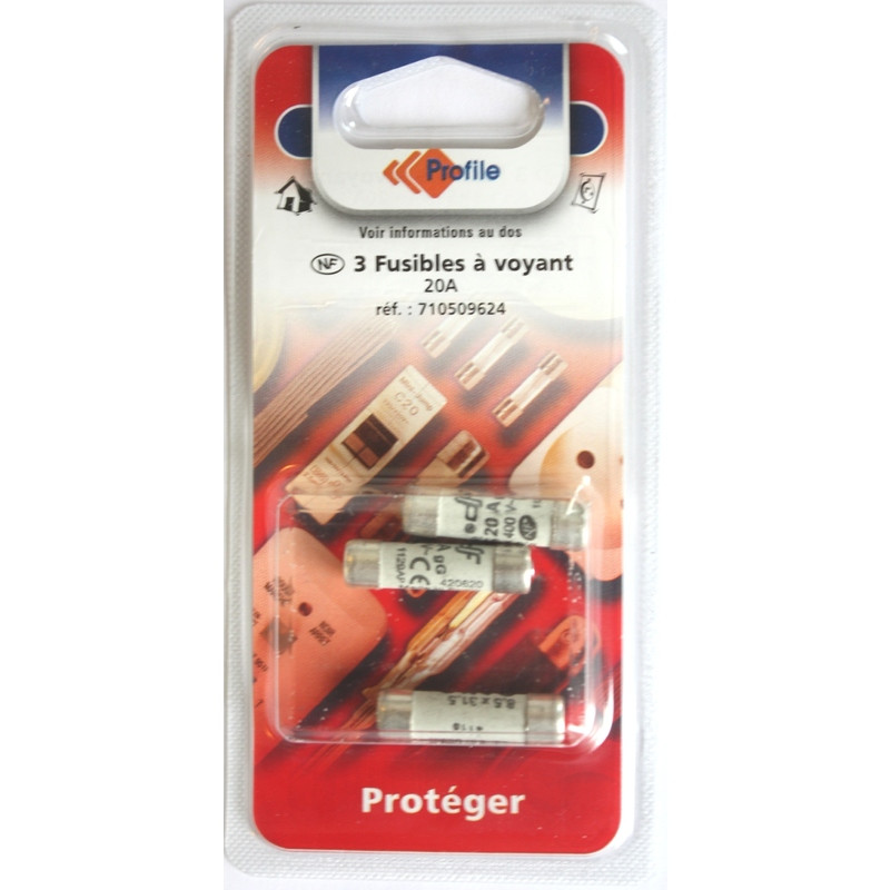 3 fusibles a voyant 8.5x31.5 mm - 20A