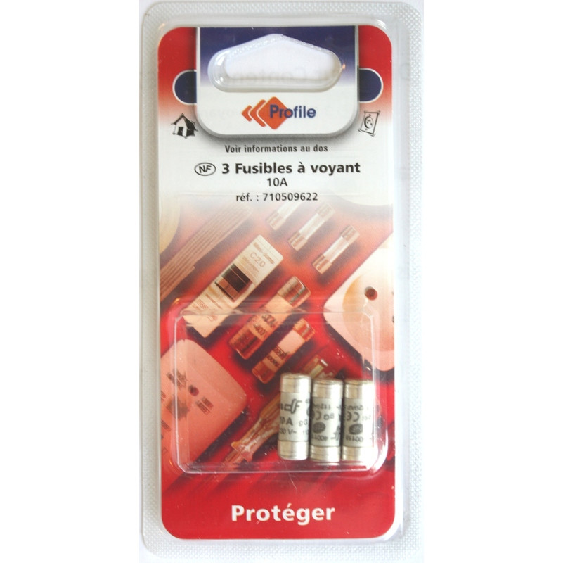 3 fusibles a voyant 8.5x23 mm - 10A
