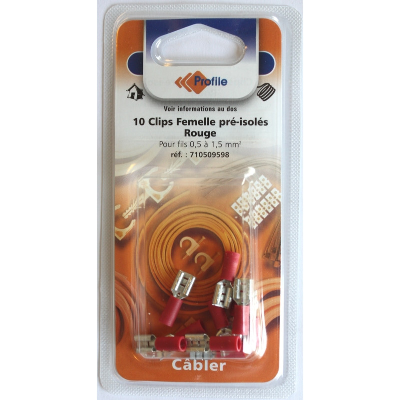 10 cosses clips pré-isolées femelles rouges