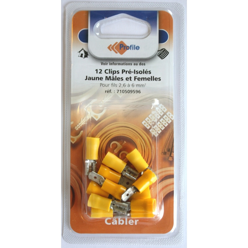 12 cosses clips pré-isolées jaunes mâles + femelles